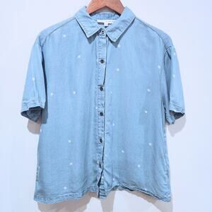 Jane And Delancey Womens Blue Chambray Star Print Button Up Blouse Size Medium
